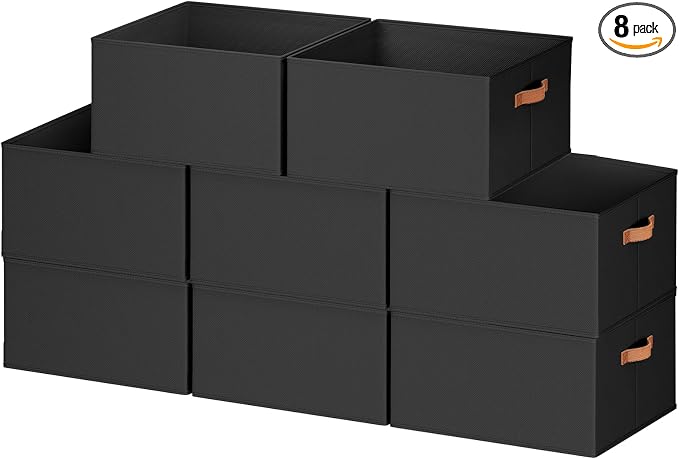 8 Pack Large Closet Storage Baskets Bins for Shelves, Collapsible Fabric Closet Organizers and Storage with Polyester Handles, Decorative Baskets for Organizing Clothes, Towels, Linen Closet 16x12x10"