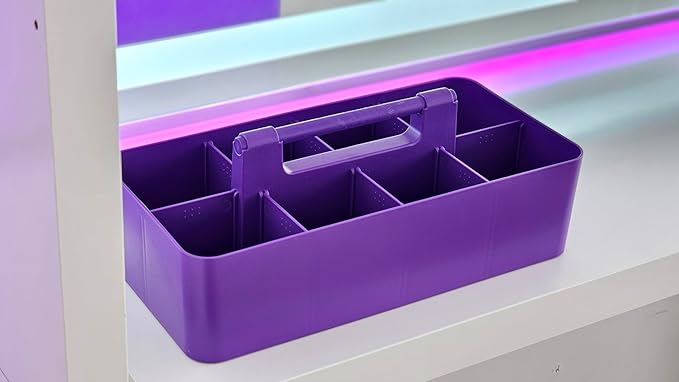 -Large Portable Caddy, DIY Dividers, 8 Compartments, School Office Supplies Home Business Portable Basket with Handle Storage Made in USA (3 PACK, Royal Purple/Lavender/Pink)