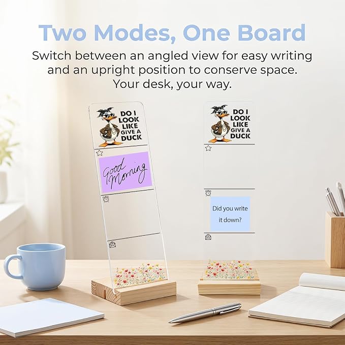 Sticky Note Holder, Monitor Memo Board, Acrylic Post It Note Holder with Wooden Base, Includes 200 Notes, Desk Organizer, Funny Duck Quote “Do I Look Like I Give A Duck”