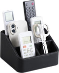 PU Leather Remote Control Holder, Nightstand Organizer with 4 Compartments | Luxury Desk Caddy with Velvet Lining, Small Desk Organizer for Living Room, Bedroom, Bedside, End Table, 6.8" x 6.7" x 4"