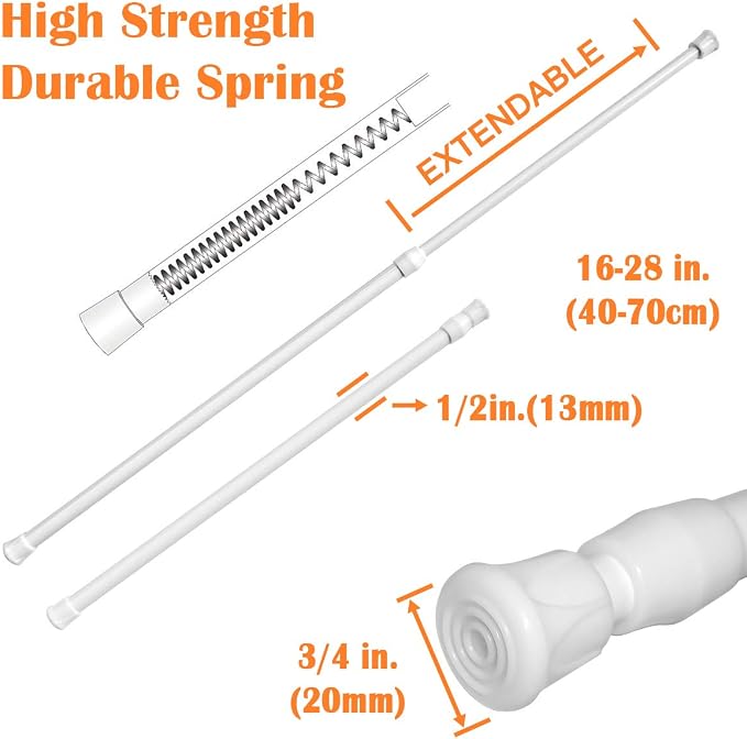 KXLife Spring Tension Curtain Rod No Drill 16-28", Adjustable, 2Pcs, White | Expandable Tension Mounted, Renter Friendly, Non-Slip Ends, for Window, RV, Closet