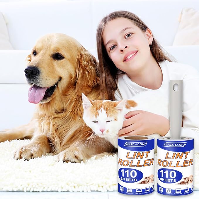 BAILALIBO Lint Roller for Pet Hair, 220 Sheets | Extra sticky, removes hair from clothes/couches/carpets, reusable, compact for travel, for dog/cat owners