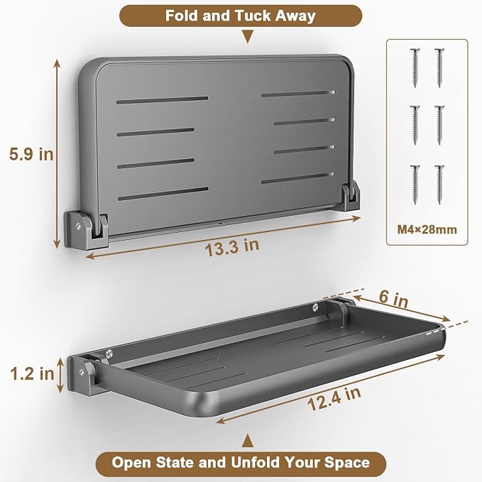 Safoner RV Aluminum Fold-Down Wall Shelf - The Essential Camper Accessory for Interior Organization | Space-Efficient Versatile Floating Storage- 1 Pack