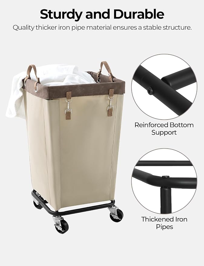 StorageWorks Laundry Basket with Wheels for Clothes, 160L Tan Hamper Cart