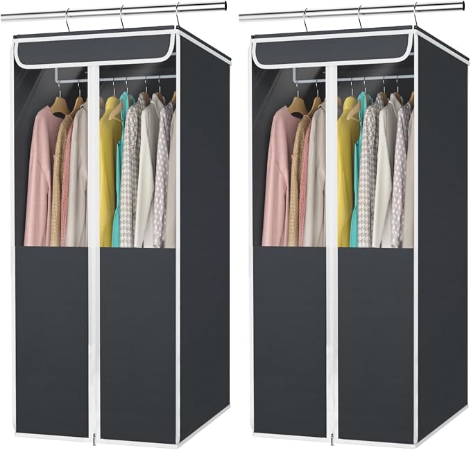 Univivi Garment Bags for Hanging Clothes, 2 Pack Large Clothes Storage Bags Closet Organizer with Clear Window, Premium Hanging Garment Storage Bag for Suits, Coats, Dresses, 40" (Dark Grey)