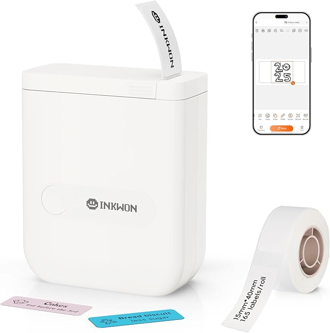 D110 Label Maker Machine with Tape, Bluetooth Mini Label Maker with Various Templates, Wireless Portable Small Label Printer for Home, Office, School, White