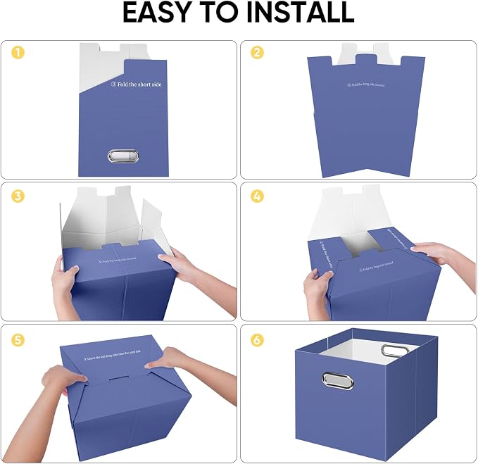 BALEINE File Organizer Box, Cardboard File Folder Organizer with Handle for Letter Size, Portable Collapsible Hanging Filing Box for Home Office Document Storage (1 Pack, Large Navy)