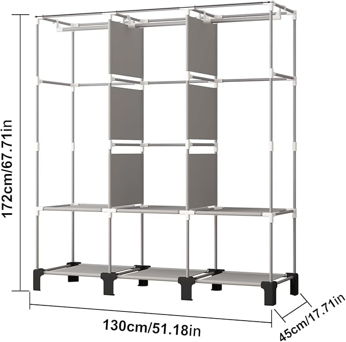 Portable Closet Wardrobe Closet for Hanging Clothes with 3 Hanging Rods for Bedroom, Non-Woven Fabric Clothes Closet for Living Room Easy Assemble