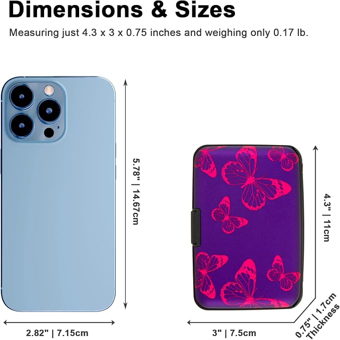 Credit Card Holder, Metal Card Wallet RFID Blocking Mini Slim Aluminum Business Hard Card Case for Women Men (Purple Butterfly)