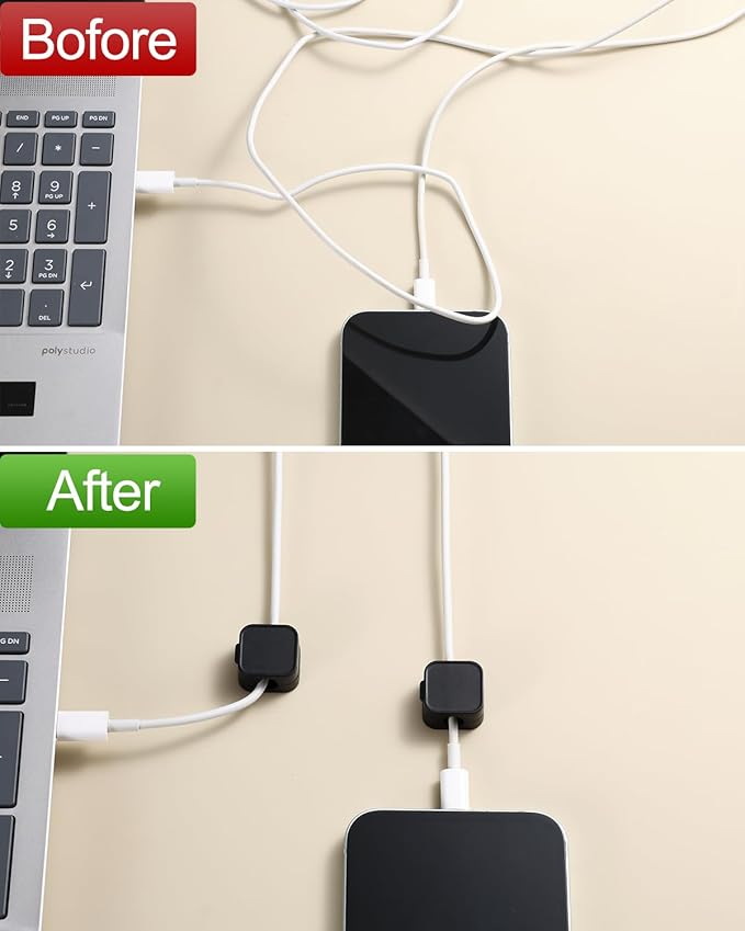 10 Pack Cord Organizer Magnetic Clips for Nightstand Under Desk Strong Adhesive Cable Management Wire Office Supplies Workspace Accessories Phone -Black