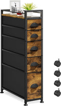 LASZOLA 5 Drawer Narrow Dresser Slim Cabinet Skinny Storage Tower Chest, Ideal for Small Spaces Bathroom, Between Washer and Dryer, Lightweight Mobile on Wheels, Sturdy Fabric Drawers, Brown