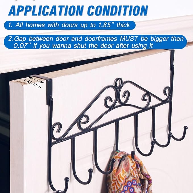 Over the Door Hooks for Hanging, Door Hanger Organizer, Over Door Towel Rack Hanger Coat Rack Hooks for Clothing, Anti-Rust Overdoor Organizer Rack with 7 Hooks for Bathroom Bedroom Hat Purse Robe