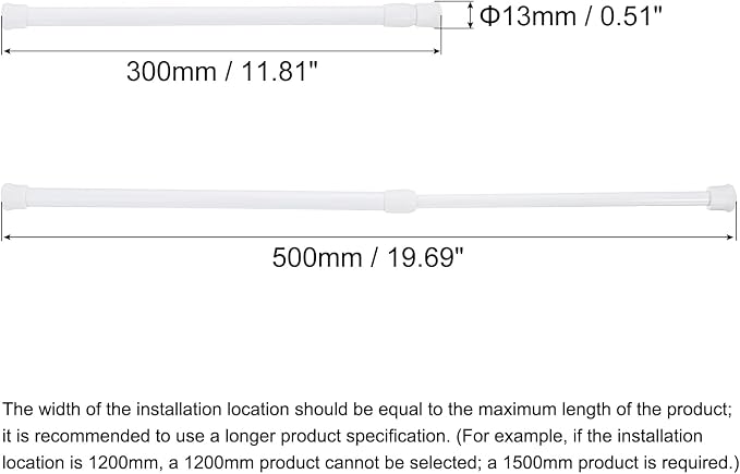 uxcell Tension Curtain Rod, Adjustable 12 to 20 Inches, 0.39" Dia White Spring Tension Rod No Drilling Expandable Tension Rod for Doorway, Kitchen