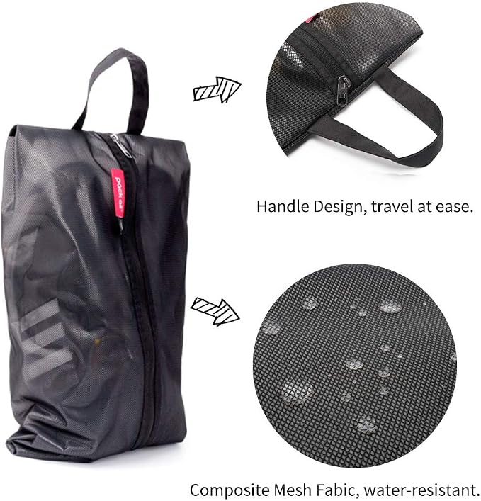 pack all Plus-Sized Shoe Bag for Travel, Water-Resistant Shoe Pouch for Gym, Odor-Resistant Soccer Cleats Bag for Sport (Black, 1-Pack)