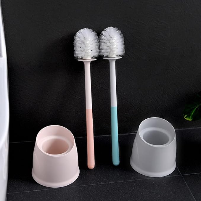 Toilet Brush 2 Pc Creative Plastic Toilet Brush Modern Bathroom Toilet Brush Holder Household Cleaning Wc Home Items Bathroom Toilet Brush Holder (Pink) (Blue)