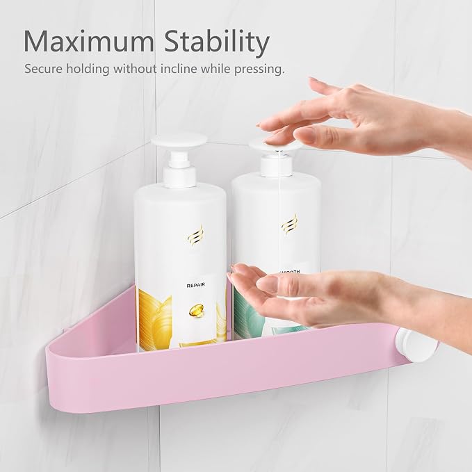 Sotfamily Plastic Shower Caddy Corner (for 90° Only), 4 Pack, Pink | Adhesive Corner Shower Shelves for Bathroom Organizers and Storage, Bathroom Decor, No Drill, Rust Free