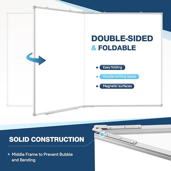 WALGLASS Large White Board Dry Erase Board, 72" x 40" Double-Sided Foldable Dry Erase Board for Wall, Magnetic Whiteboard for Office, Home, School, Kitchen