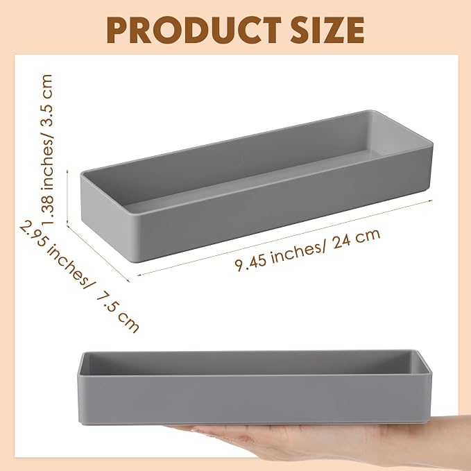 Teling 6 Pcs Grey Large Rectangular Desk Organizer Set, Half Accessory Tray, Plastic Tabletop Organizer for Office, Home, or Study, Dimensions: 9.45 x 2.95 x 1.38 Inches