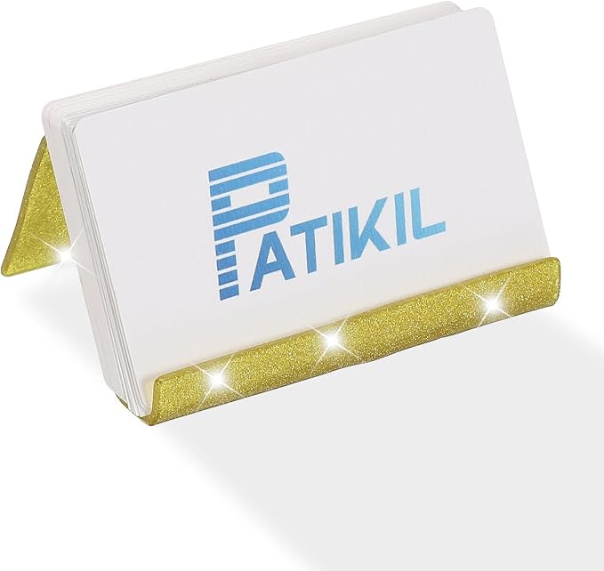 PATIKIL Business Card Holder for Desk, Acrylic Business Card Holders Shine Card Stand Organizer Cards Display for Office Exhibition, Yellow