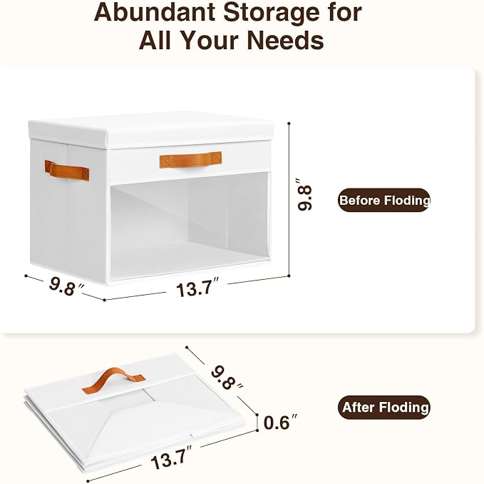Homsorout Large Storage Bins with Lids - 6 Pack Foldable Decorative Organizers with Clear Windows & Handles, Cube Storage Organizers for Clothes, Blankets, Sweaters, Sheets, White