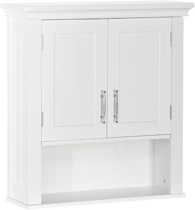 RiverRidge Somerset Two-Door Bathroom Wall Mount Medicine Cabinet, White | Open Display Shelf, Adjustable Interior Shelf, Two-Tone Handles, Space-Saving, Laundry Storage