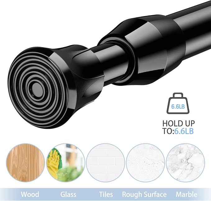 AIZESI Spring Tension Curtain Rods Short Tension Rod (Black,27" to 37"-2Pc) | Adjustable, No Drilling, Expandable Spring Loaded, Suitable for Doors and Windows
