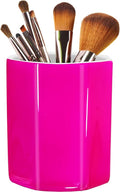 Pen Holder, Makeup Brush Holder Ceramic Shiny Gold Spring Floral Pattern Pencil Cup for Girls Kids Women Durable Stand Desk Organizer Storage Gift for Office, Classroom, Home (Hot Pink)