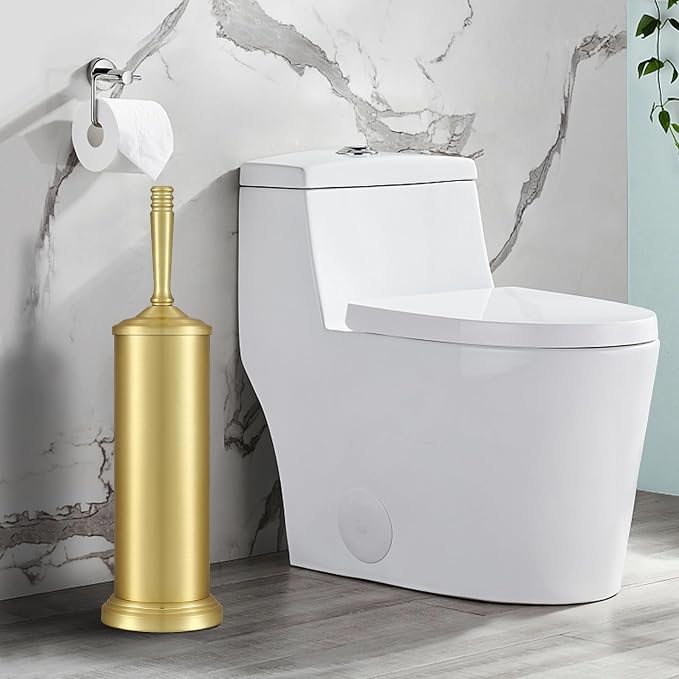 Gold Toilet Brush and Holder Set, Stainless Steel Toilet Brush for Bathroom,Heavy Duty Gold Toilet Bowl Brush and Holder,Deep Cleaning Modern Toilet Cleaner Brush -Space Saving, Covered Brush, Durable