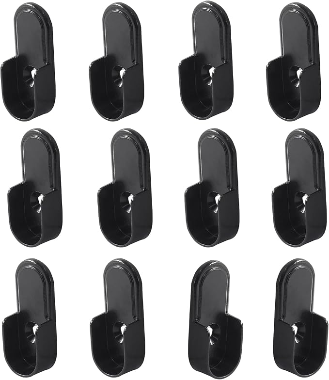 12 pcs Black 15mm x 30mm Oval Closet Rod End Supports | Heavy-Duty Metal, Rod Holders for Oval Rods, Wardrobe Bracket, With Mounting Holes