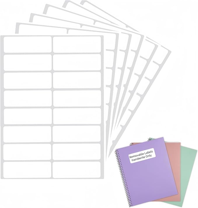 Removable Waterproof Labels for Bottles -320PCS 0.62 x 2.35 inch Organizing Name Labels for Food Containers Blank Nametags for Jars File Folders Small Storage Bin. Only Handwrite