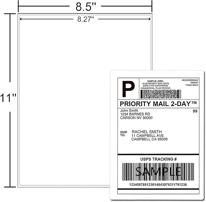 Full Sheet Labels 8.5 X 11, White Matte Sticker Paper, Laser/Inkjet Printing, 500 Sheets, 500 Labels, 1 Up Shipping Mailing Address Storage Bin Labels Stickers 8-1/2" x 11"(500 Sheets 500 Labels)