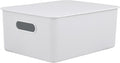 Decorative Plastic Basket Lidded Home Storage Bins Organizer Baskets, Large White Smoke (1 Pack - 15 Liter) Stackable Container Box, for Organizing Closet Storage Bins for Shelves - Ribbed Collection