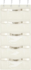 Weekly Hanging Closet Organizer for Kids,Day of Week Kids Clothes Organizer,School Clothing Storage Monday to Friday Hanging Closet Organizer Shelves for Bedroom,Bathroom,Dorm (Beige)
