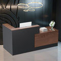 L-Shaped Large Wooden Reception Desk, Modern Front Desk Reception Counter with Lockable Drawers, Storage & Keyboard Tray for Office Lobby Checkout (Right-Brown + Black, 87''L x 42''W x 41''H)