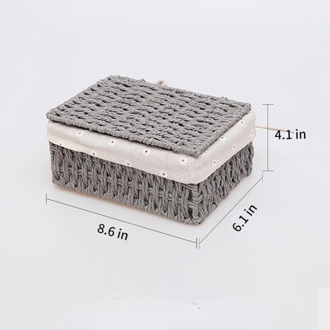 1PC Woven Storage Basket with Lid for Closet Shelf-Grey Medium | Bathroom, Closet & Shelf Storage Basket, Sewing & Towel Basket, Blanket & Toy Storage, Woven Basket with Liner