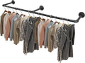 Livabber Industrial Pipe Clothes Rack, Heavy Duty Detachable Iron Garment Rack Wall Mounted, Rustic Saving Space Clothes Bar Multi-Purpose Hanging Rod for Bedroom, Closet, Black (50 Inch)