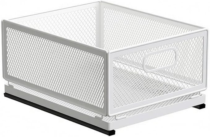 Gralara Pull-out Storage Basket Mesh Storage Basket Rounded Corners for Kitchen, Medium Storage Basket 30cm Long With Slide Rail