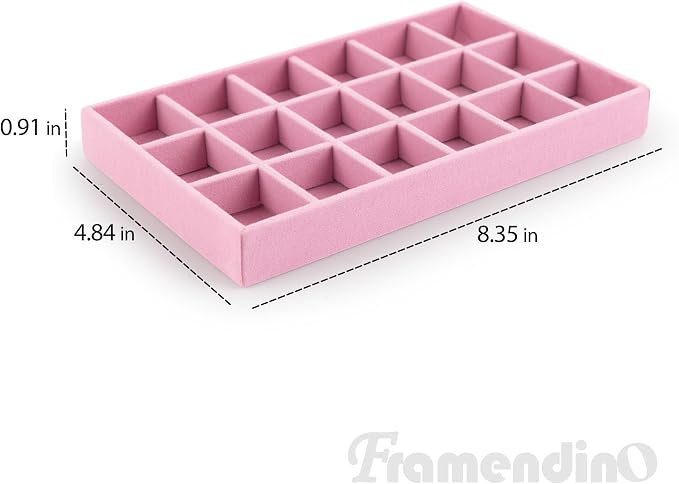 Framendino, 4 Pack Velvet Jewelry Organizer for Drawers Inserts Pink Stackable Earrings Bracelets Necklace Trays