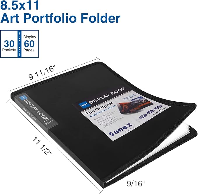 Sooez 30-Pocket Binder with Plastic Sleeves 8.5x11, Heavy Duty Art Portfolio Folder with Clear Sheet Protectors, Display 60 Pages, Presentation Book for Artwork, Document Organizer Binder - 4 Pack