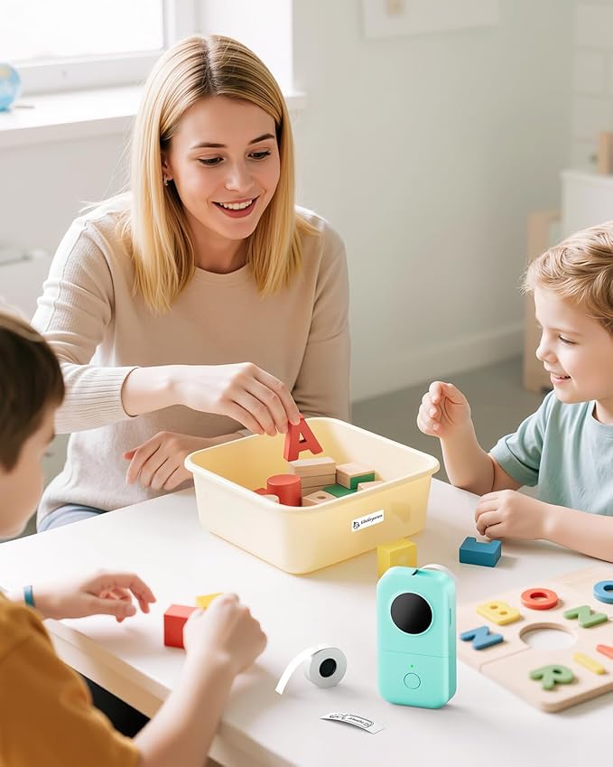 Phomemo Label Maker Machine with Tape, D30 Mini Bluetooth Label Printer, Versatile App with with 1000+ Symbols and 60+ Borders, Portable Label Maker for School Supplies, Home, Office, Green