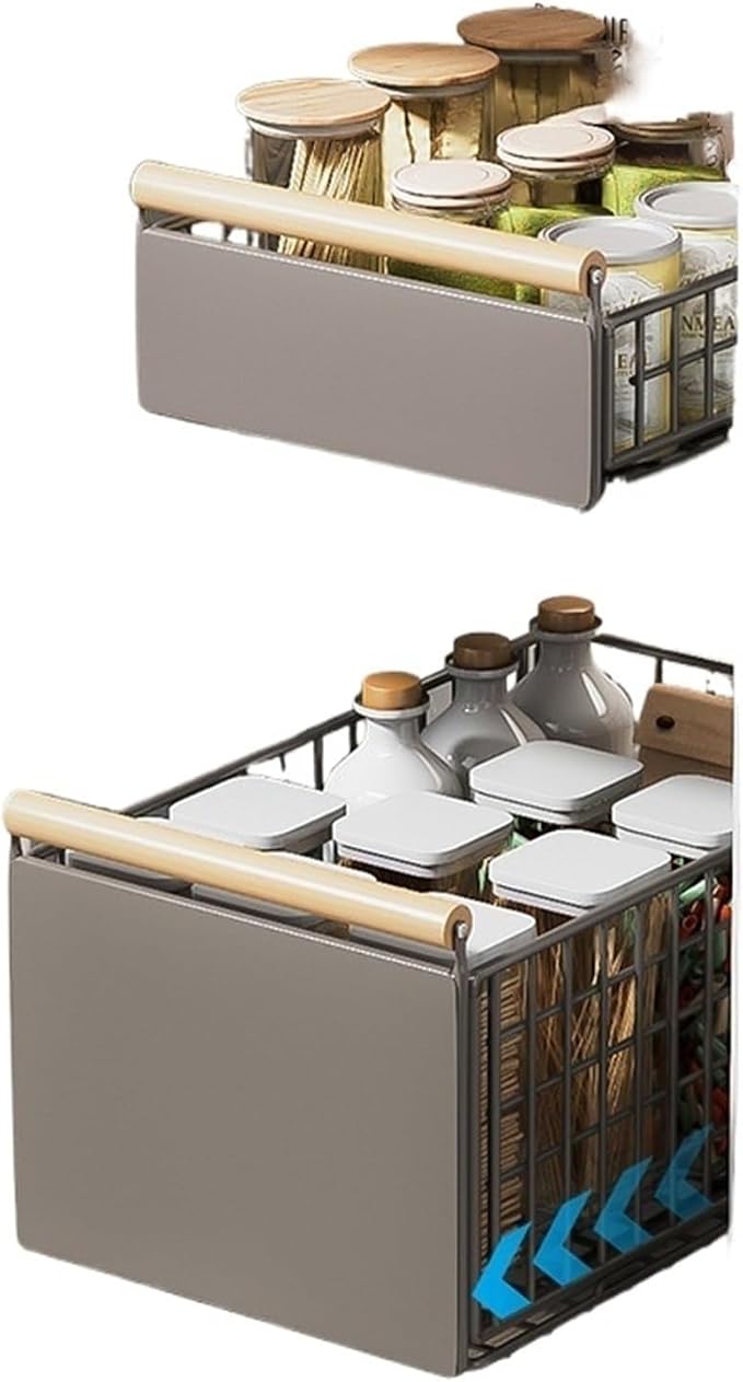 Retractable Kitchen Cabinet Pull-Out Basket - Foldable Adjustable Slide Drawer For Dish & Sink Storage Organization(Small and Large)