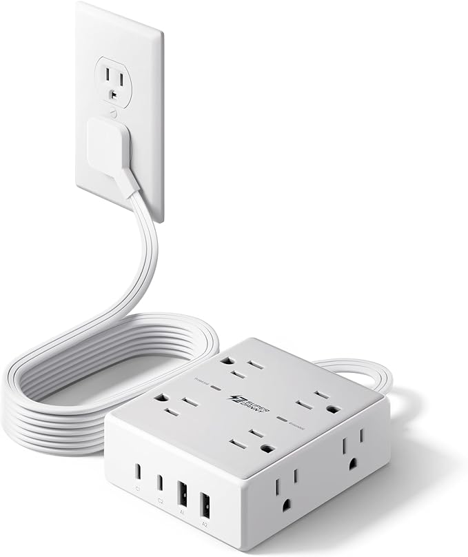 SUPERDANNY Extension Cord,Flat Plug Surge Protector Power Strip,6Ft | 8 AC & 4 USB Ports (2 USB C),Surge Protector with 1050J,Desk Charging Station for Home Office,College Dorm Room Essentials