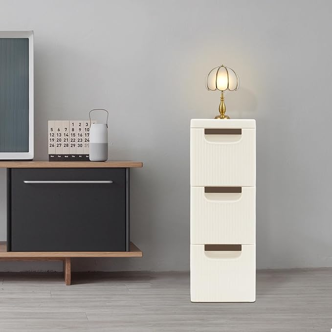 PERFERATE Narrow Plastic Storage Cabinet with 3Drawers Slim Storage Drawers with Wheels Tall Chest Organizer Cabinet Vertical for Small Spaces, Bedroom, Living Room, Office (3 Drawers)