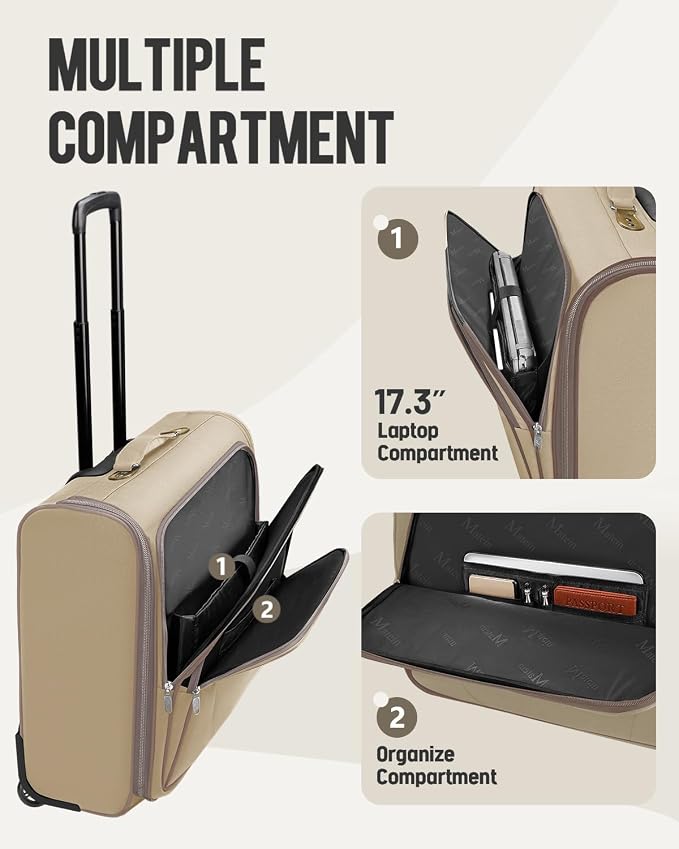 MATEIN Garment Bag with Wheels For Women, Large Wheeled Garment Bag, Khaki | For Hanging Clothes, 2 Packing Cubes, Softside, Foldable Travel Suit Carrier, Business Suitcase Luggage, Fits 17" Laptop