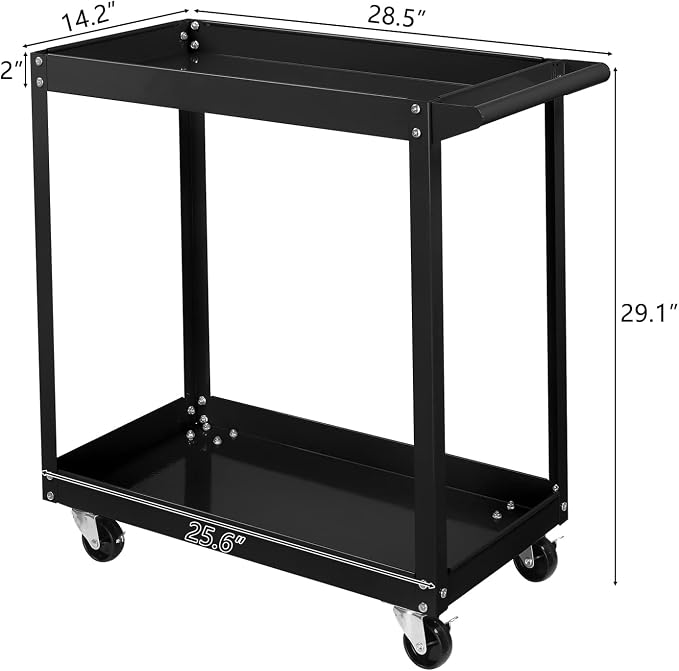 TUFFIOM 2 Tier Rolling Tool Cart on Wheels w/2 Brake, 220 LBS Capacity Heavy Duty Commercial Utility Tool Service Cart, Tool Organizer for Mechanic,Garage,Workshop,Warehouse & Repair Shop