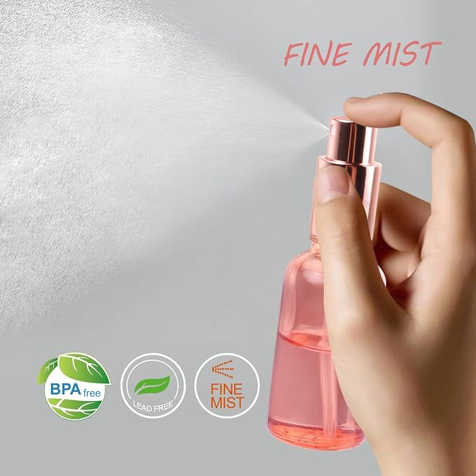 6 Pack 1 Oz Pink Glass Spray Bottles,Empty Perfume Fine Mist Atomizer,Rose-Golden Pump Head Travel Liquid Holder Containers for Cologne,Essential Oils,Body Sprays