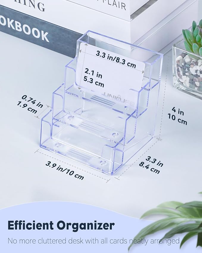 Uniclife Acrylic Business Card Holder for Desk 4 Slots Clear Business Card Display Stand for Men & Women Desktop Business Card Organizer Card Stand for Office Home Exhibition, 240 Card Capacity