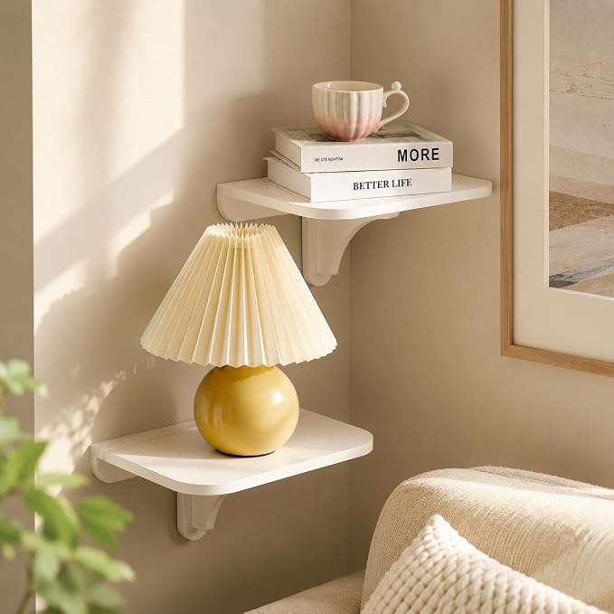 WELLAND 11.8" x 8.25" White Wall Mounted Desk Small Floating Shelves Set of 2 Folding Wall Shelves Drop-Leaf Table Fold Down Desk for RV, Camper, Loft Beds