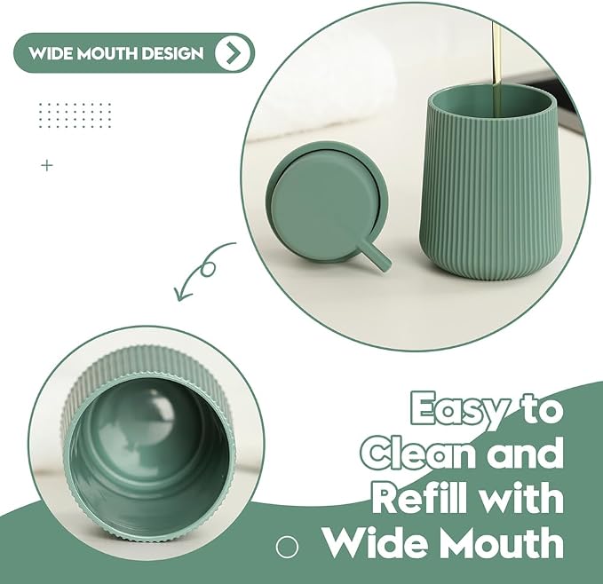 YAUKPH Striped Foaming Hand Soap Dispenser with Leak-Proof Pump for Bathroom and Kitchen Countertop 11oz Sage Green