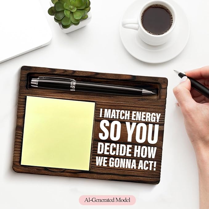 Funny Office Sticky Note Holder, Gift for Coworkers Employee Boss Leader, I Match Energies So You Decide How We Going Act Post it Note Dispenser for Office Cubicle Desk Decor